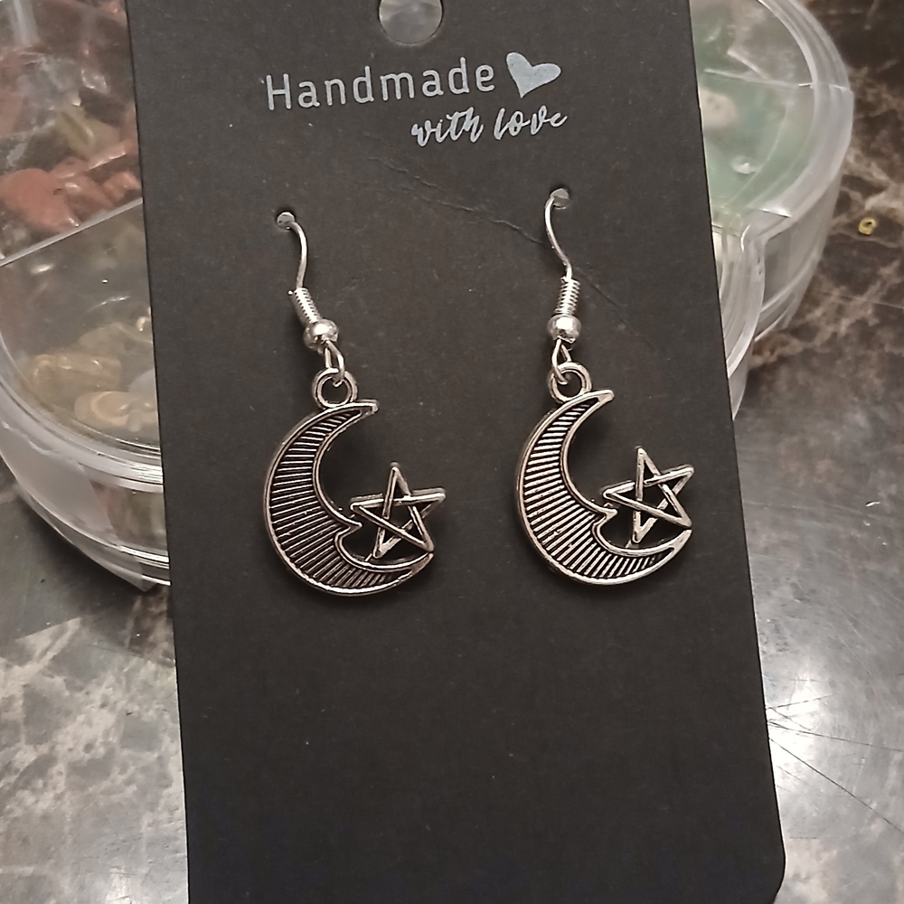 Silver Moon & Star Dangle Earrings